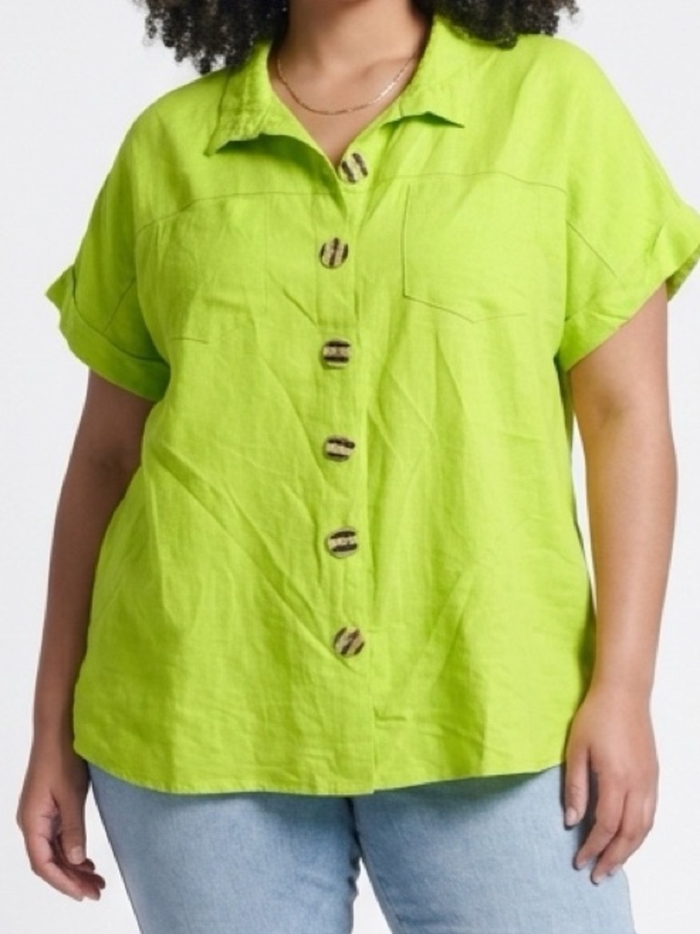 John Mark Short Sleeve Button-Front Shirt in Neon Lime